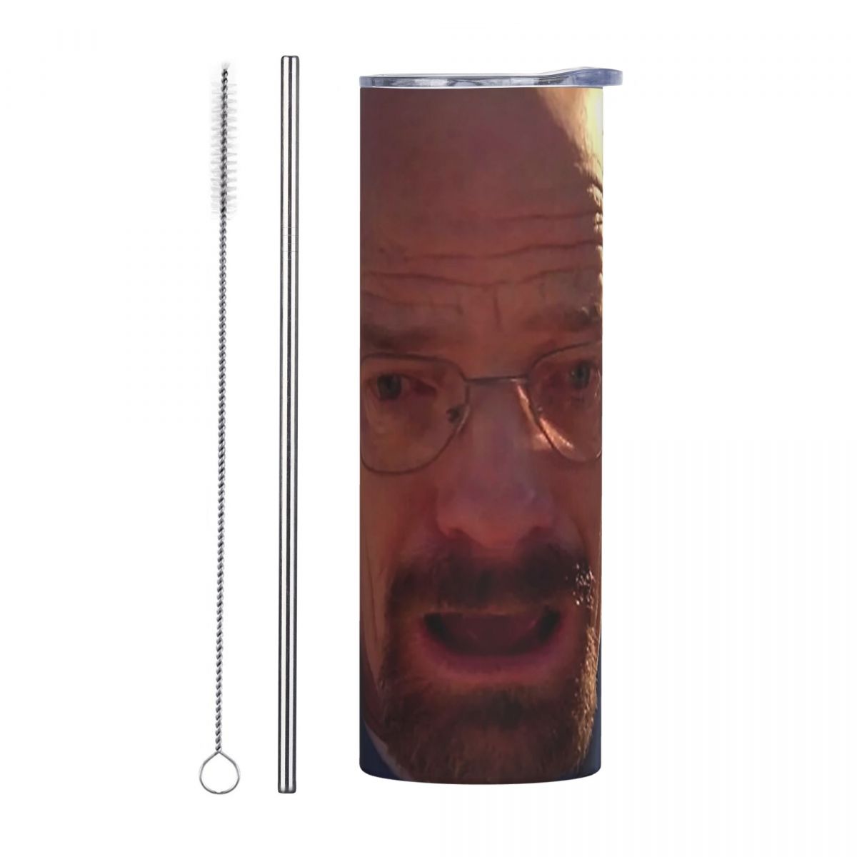 Tumbler 20Oz White - แก้วเก็บความเย็นสแตนเลส Walter White Mem พร้อมฝาปิดและหลอดดูด ขนาด