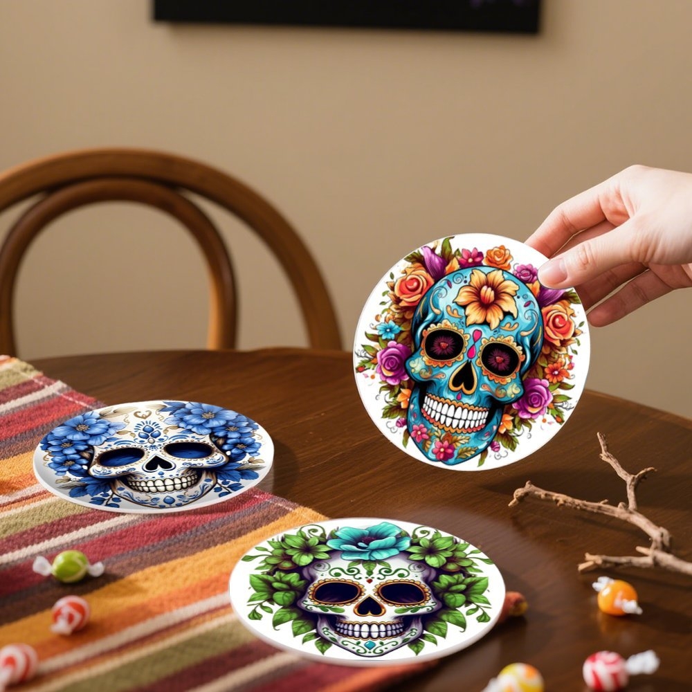 6 ชิ้นฮาโลวีนกะโหลกไม้ถ้วย 4 น - Coaster Sublimation Blank บทวิจารณ์และราคา
